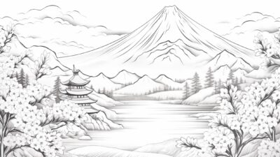 富士山②【塗り絵-無料】