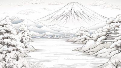 富士山③【塗り絵-無料】