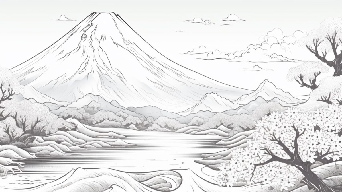 富士山④【塗り絵-無料】 – 塗り絵（無料ダウンロード）-【Coloring