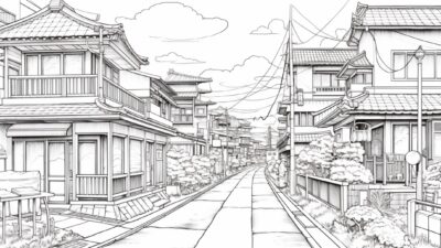 懐かしい街並み⑤【塗り絵-無料】