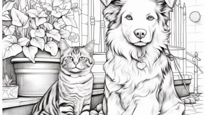 犬と猫②【塗り絵-無料】