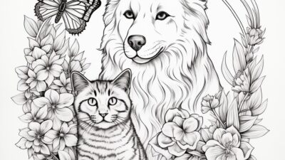犬と猫③【塗り絵-無料】