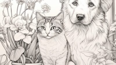 犬と猫④【塗り絵-無料】