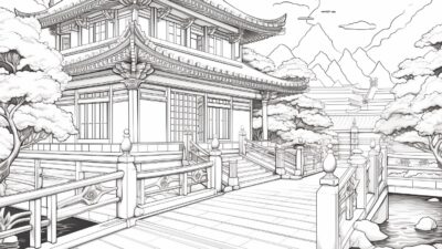 神社①【塗り絵-無料】