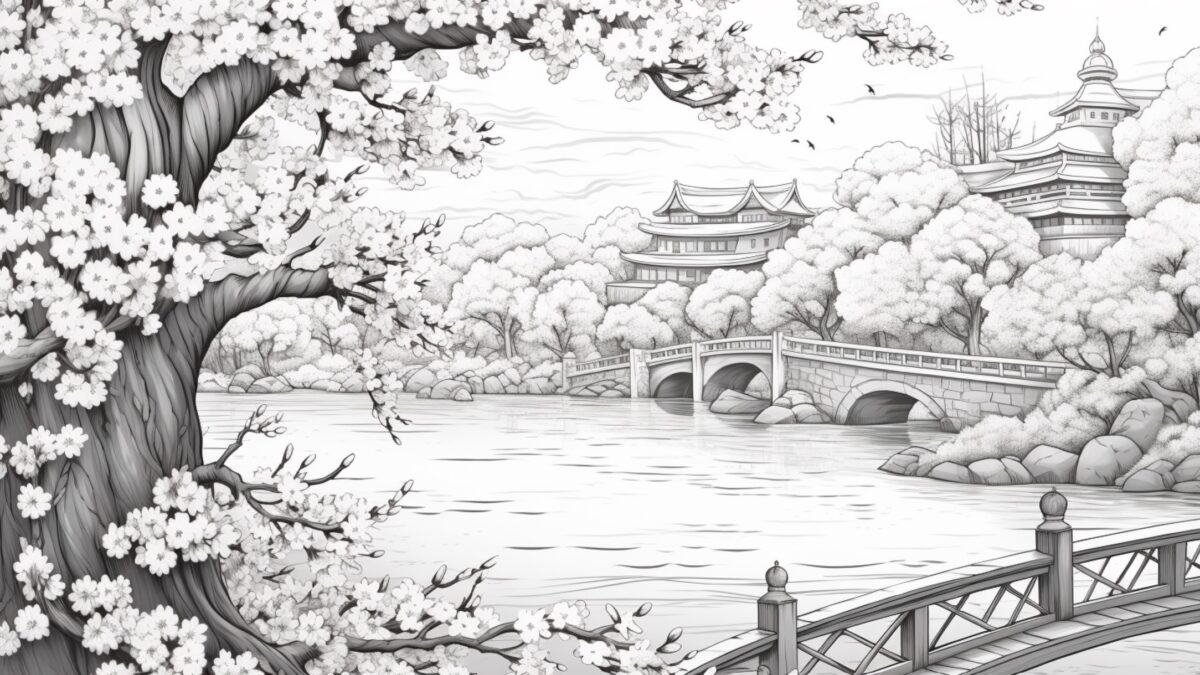 桜⑤【塗り絵-無料】